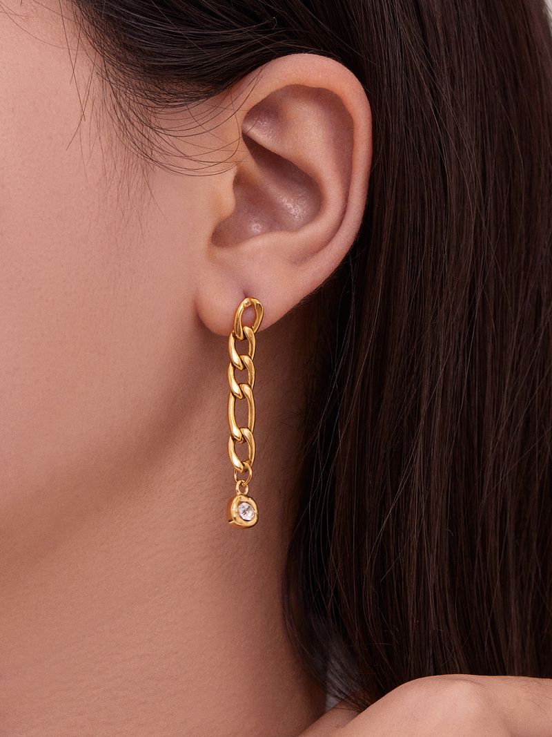 Square Sugar Exaggerated Personality Cold Wind Earrings Stainless Steel Chain Round Zircon Earrings Female_voghion.com