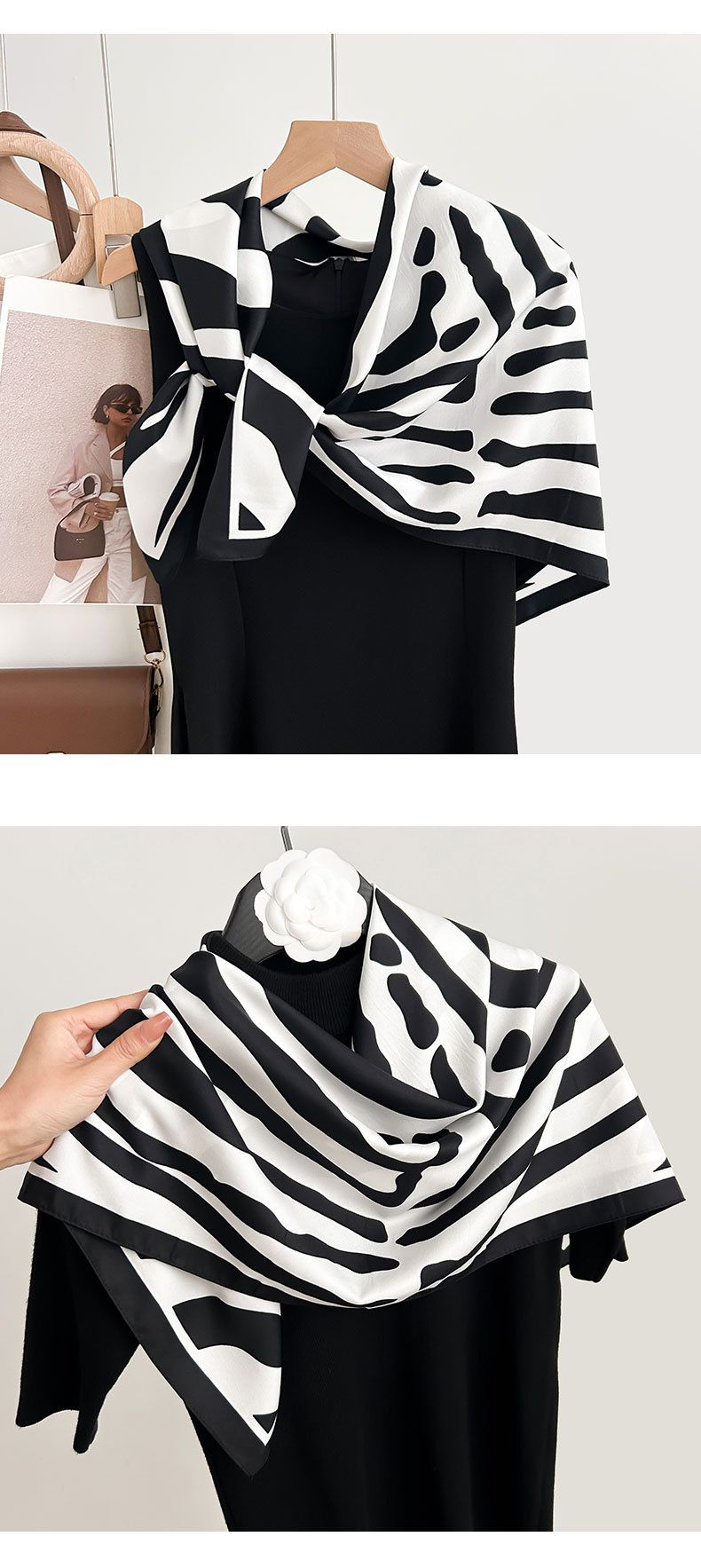 Classico scialle minimalista britannico in seta stampata a righe, che dona lusso, individualità e tendenza alle donne._voghion.com