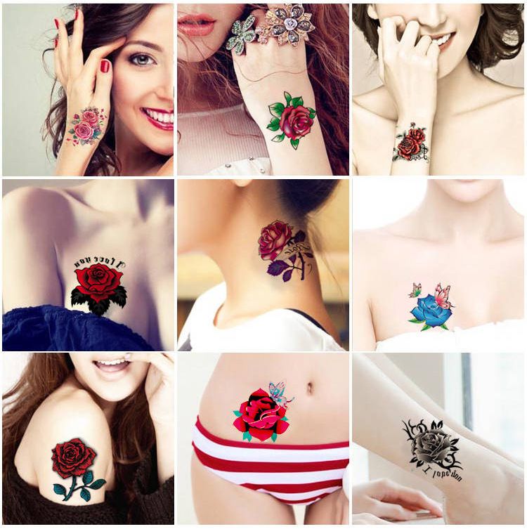 【Set da 30 fogli】Tatuaggio Bianhua impermeabile a lunga durata con fiori freschi, tatuaggi temporanei realistici, adesivi per clavicola_voghion.com