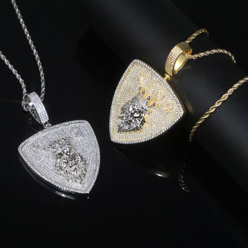 New Lion Head Shield Pendant Hiphop Fashion Trendy Full Diamond Men's Necklace_voghion.com