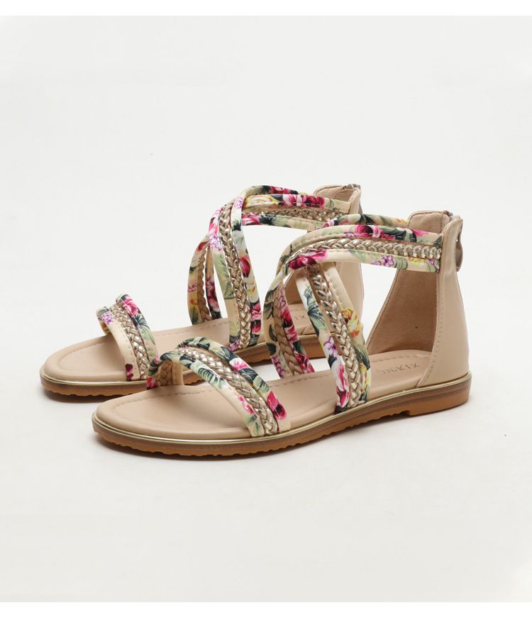 Sandales plates à bout ouvert pour femmes, style féerique, avec bride florale et antidérapantes_voghion.com