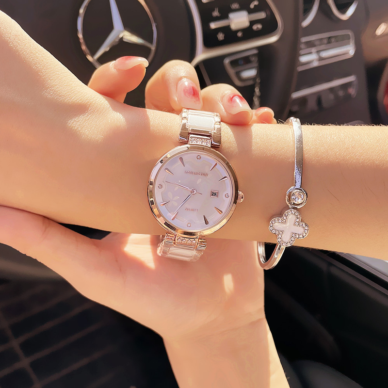 Orologio da donna con calendario e cintura impermeabile al quarzo minimalista in ceramica di nuova moda_voghion.com