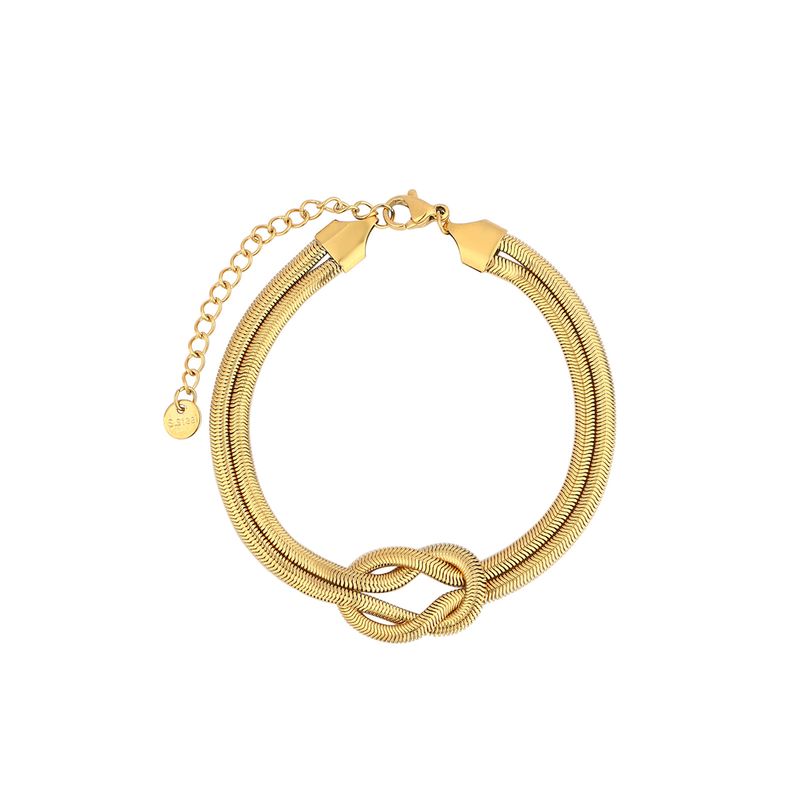 Bracciale da donna in acciaio al titanio con osso di serpente appiattito, collana in conchiglia dorata, placcato elettroliticamente e intarsiato con zirconi a quattro colori, set di braccialetti personalizzati_voghion.com
