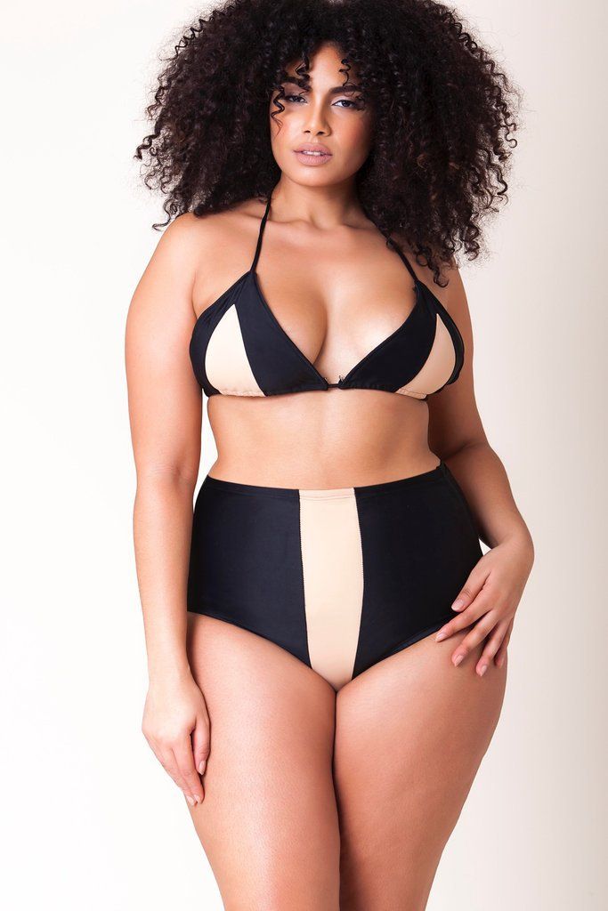 New Women's Split Body Swimsuit, Oversized Fat Po Color Block High Waisted Half Sleeved Swimsuit Bikini_voghion.com