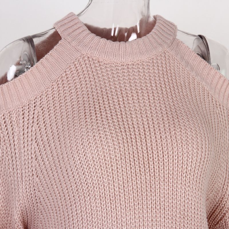 Abito casual ampio in maglia a maniche lunghe con spalle scoperte, stile Ins, autunno inverno, moda donna_voghion.com