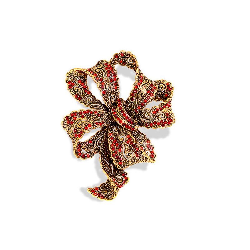 Bow studded diamond brooch, grand luxury rhinestone chest flower, alloy metal pin, coat button_voghion.com