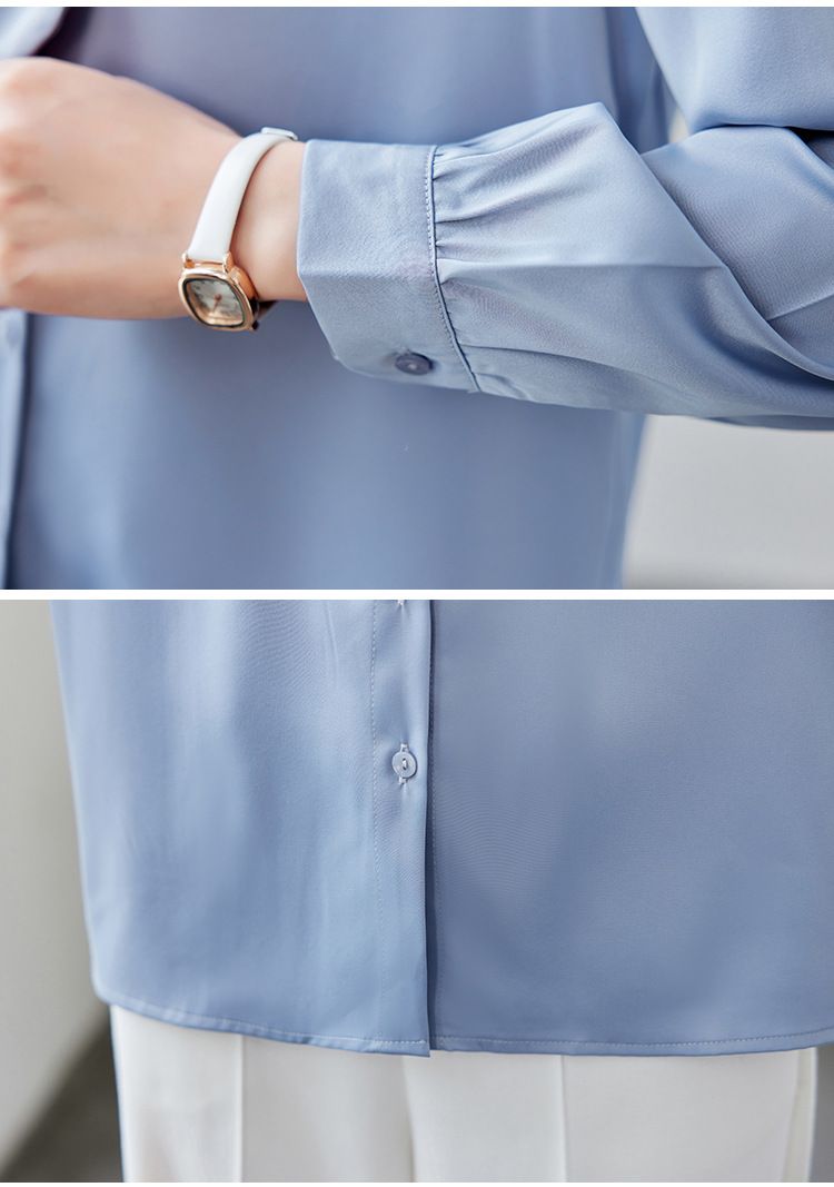 K New Bow Tie Design Women's Shirt; Minority Professional Style Satin Blouse With Sash_voghion.com