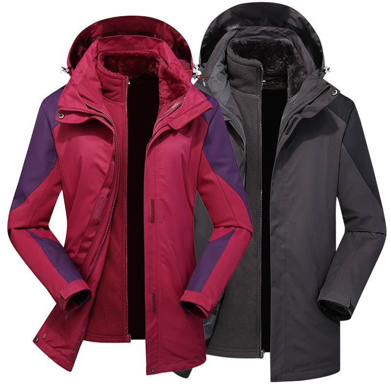 Giacca invernale 3 in 1 per uomo e donna, antivento, impermeabile, giacca da trekking staccabile, pile corallo spesso,_voghion.com