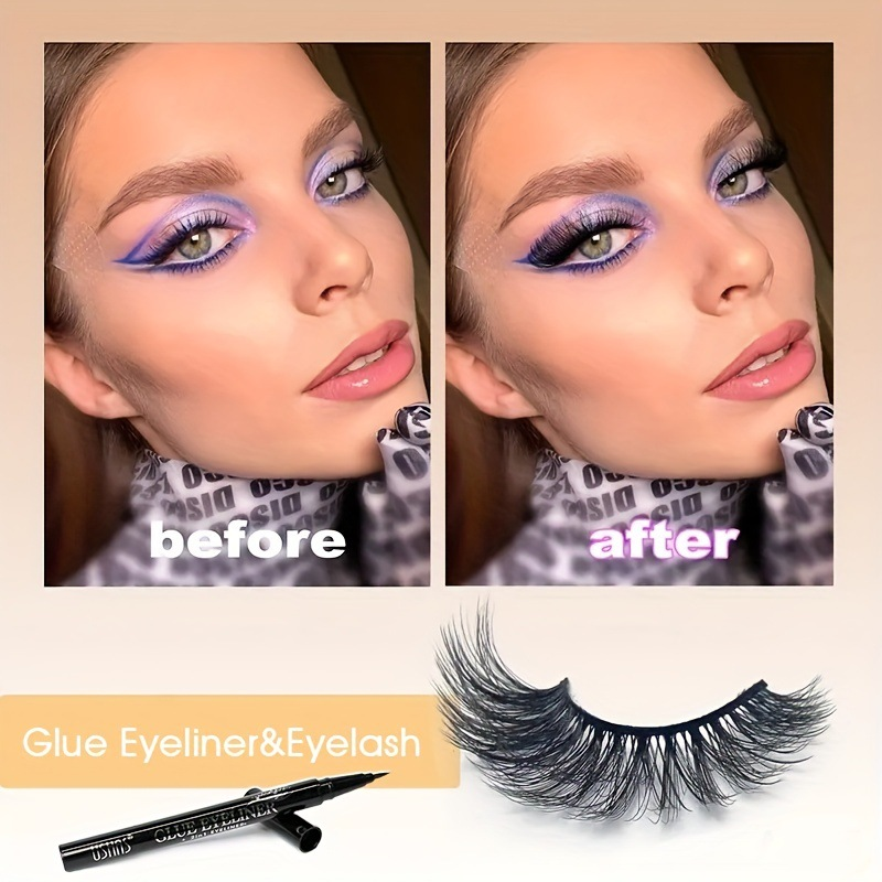 USHAS eyeliner gelpen Valse wimpers passen bij 3D nertsenhaar dikke krullende oogmake-up_voghion.com