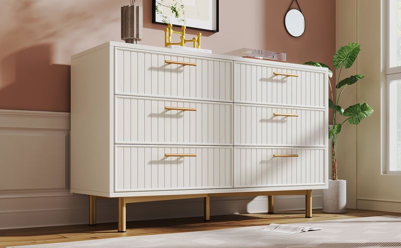 Commode 6 tiroirs, meuble haut blanc pour chambre et salon, 75 x 120 x 40 cm_voghion.com