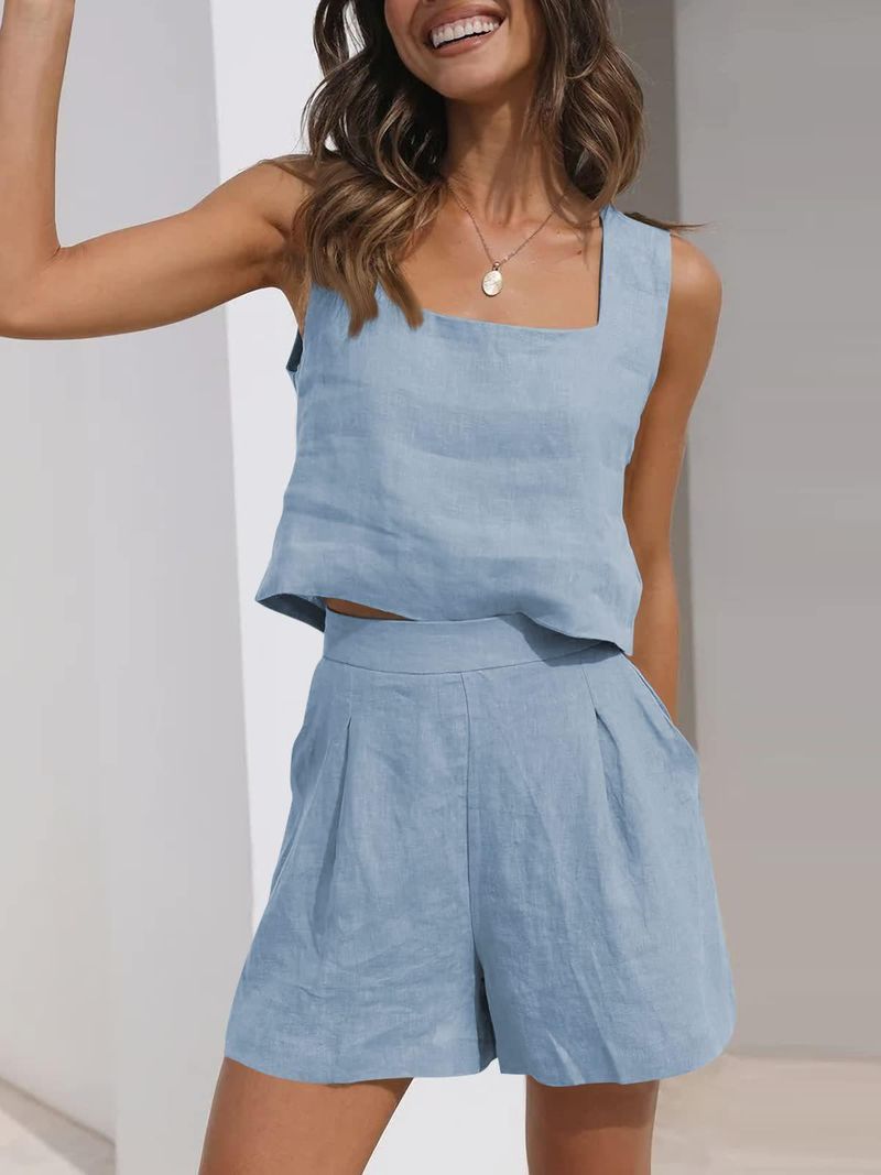 Short Sets Womens 2 Piece Matching Outfits Trendy Sleeveless Loose Comfortable Shirts Elegant Formal Party Business Clothing_voghion.com