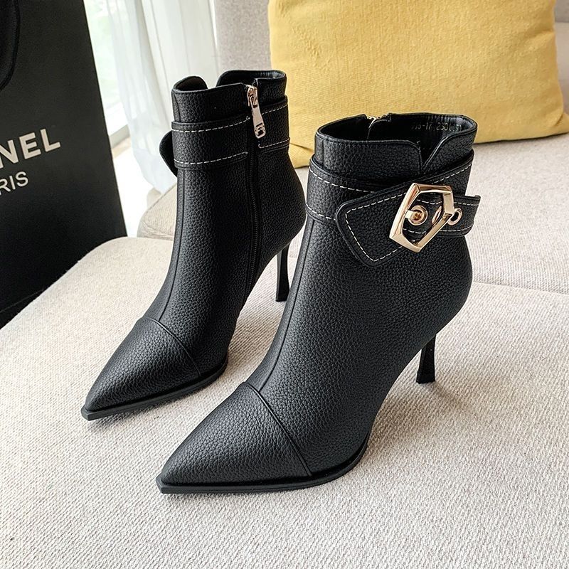 2025 Herbst Winter Neue Fleece-Gefüttert Spitz Stiletto Schnalle High Heel Kurze Für Breite Füße Vielseitig Trendy Abnehmen_voghion.com