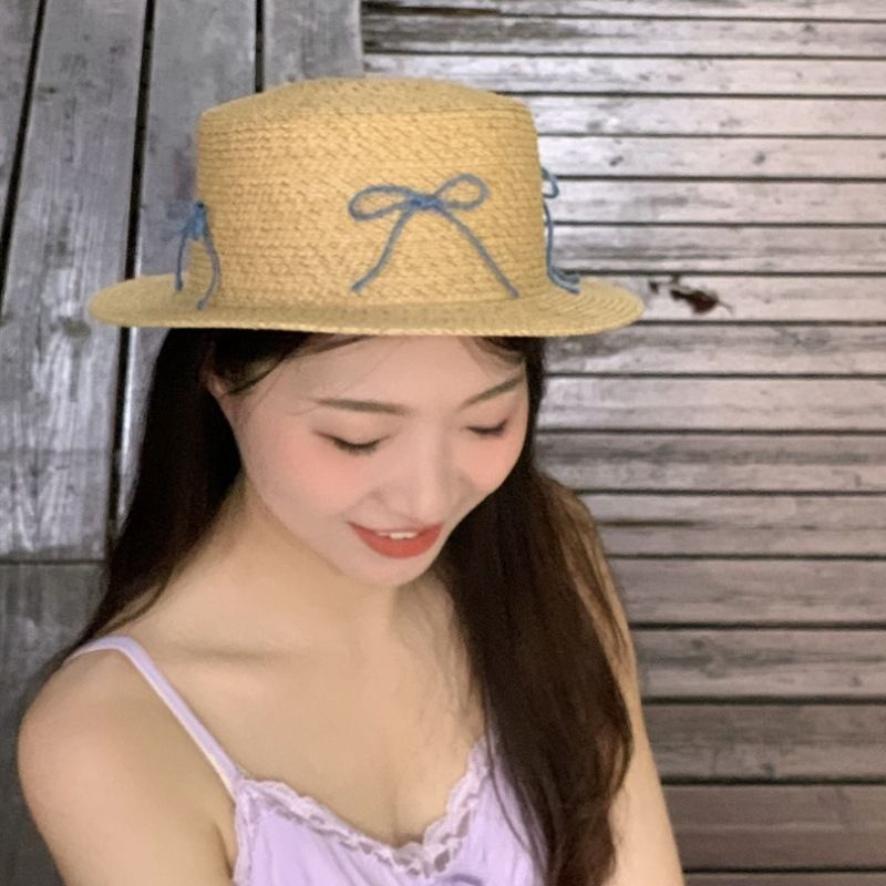 Cappello di paglia con fiocco per bambini, primavera ed estate, per viaggi e vacanze, con protezione solare, per il mare e il sole._voghion.com