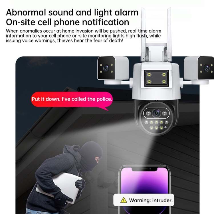 6MP WiFi/4G Outdoor Security Camera With Triple View, Smart Night Vision, Remote Monitoring, IP66 Waterproof,_voghion.com