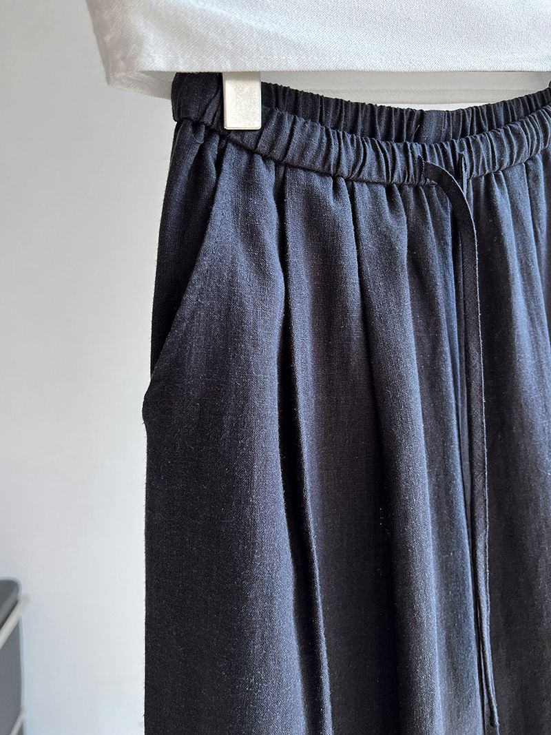 Women's Linen-Blend Suit Set: Relaxed Tencel Blazer & Wide-Leg Pants - Minimalist Office To Weekend Chic (Beige/Navy, M/L)_voghion.com