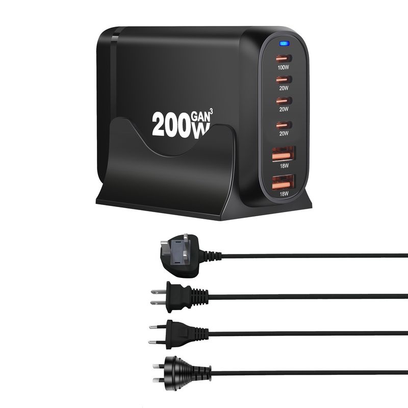 syct 200W GaN PD 120W Multi-Function 3A 3-Port Desktop Charger 160W Multi-Port 4C 2A Adapter_voghion.com
