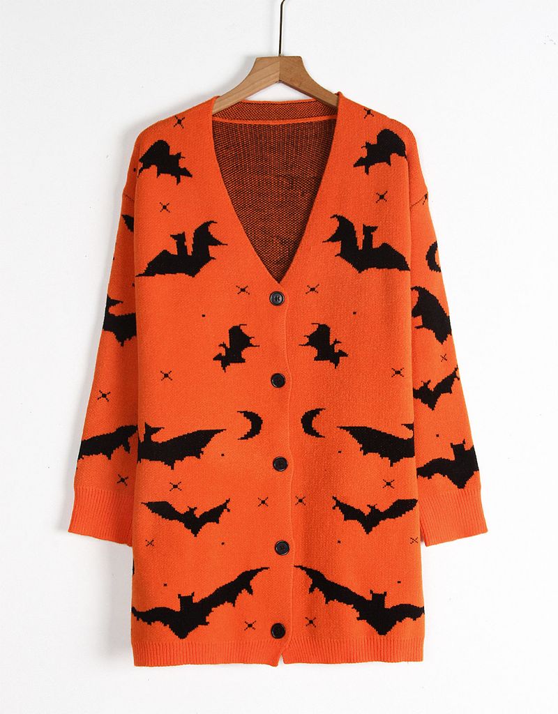 Casaco espanador jacquard Cyber Bat Cyber Bat Halloween 2025, cardigã grande de manga comprida com certificação OEKO-TEX® Classe II | Europeu_voghion.com