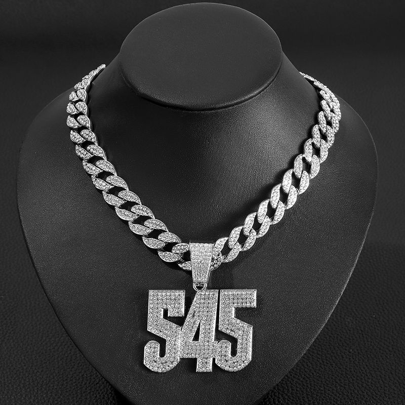 Testo 545 Numero Ciondolo Pieno di Diamanti Strada Personalizzato Moda Cubana Collana Gioielli_voghion.com