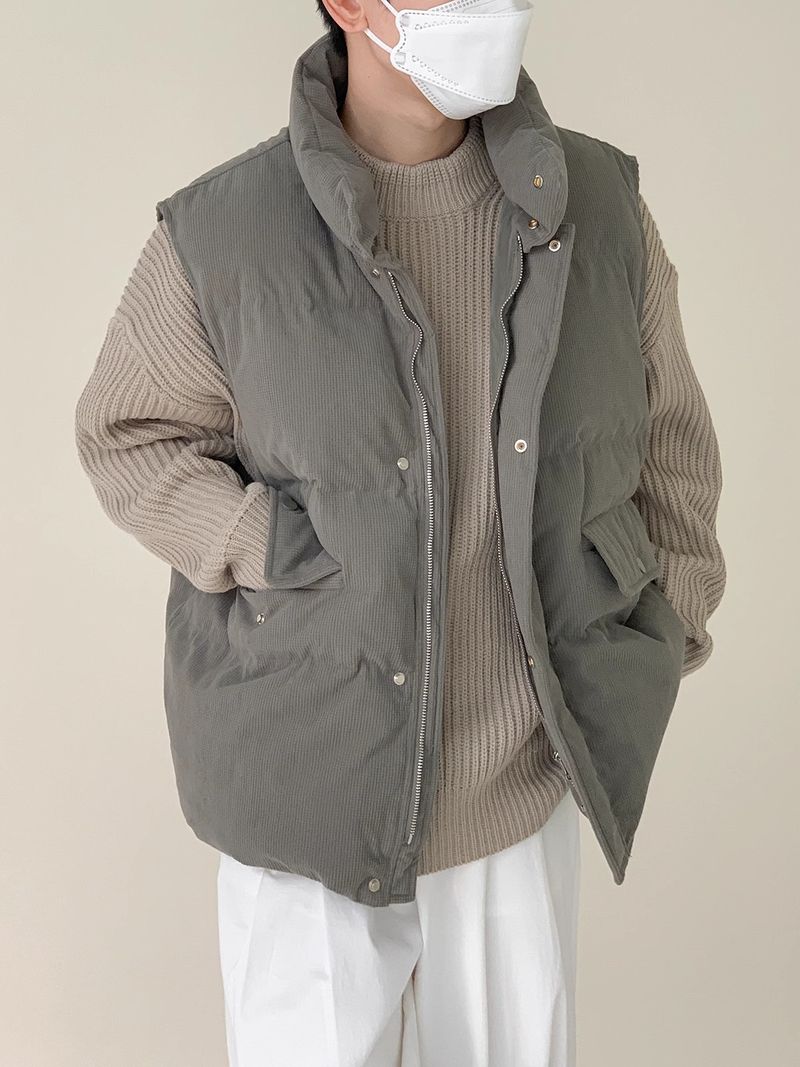 Gilet in velluto a coste a nido d'ape da uomo, gilet in cotone con collo alto, giacca invernale da uomo in cotone spesso, casual, a strati_voghion.com