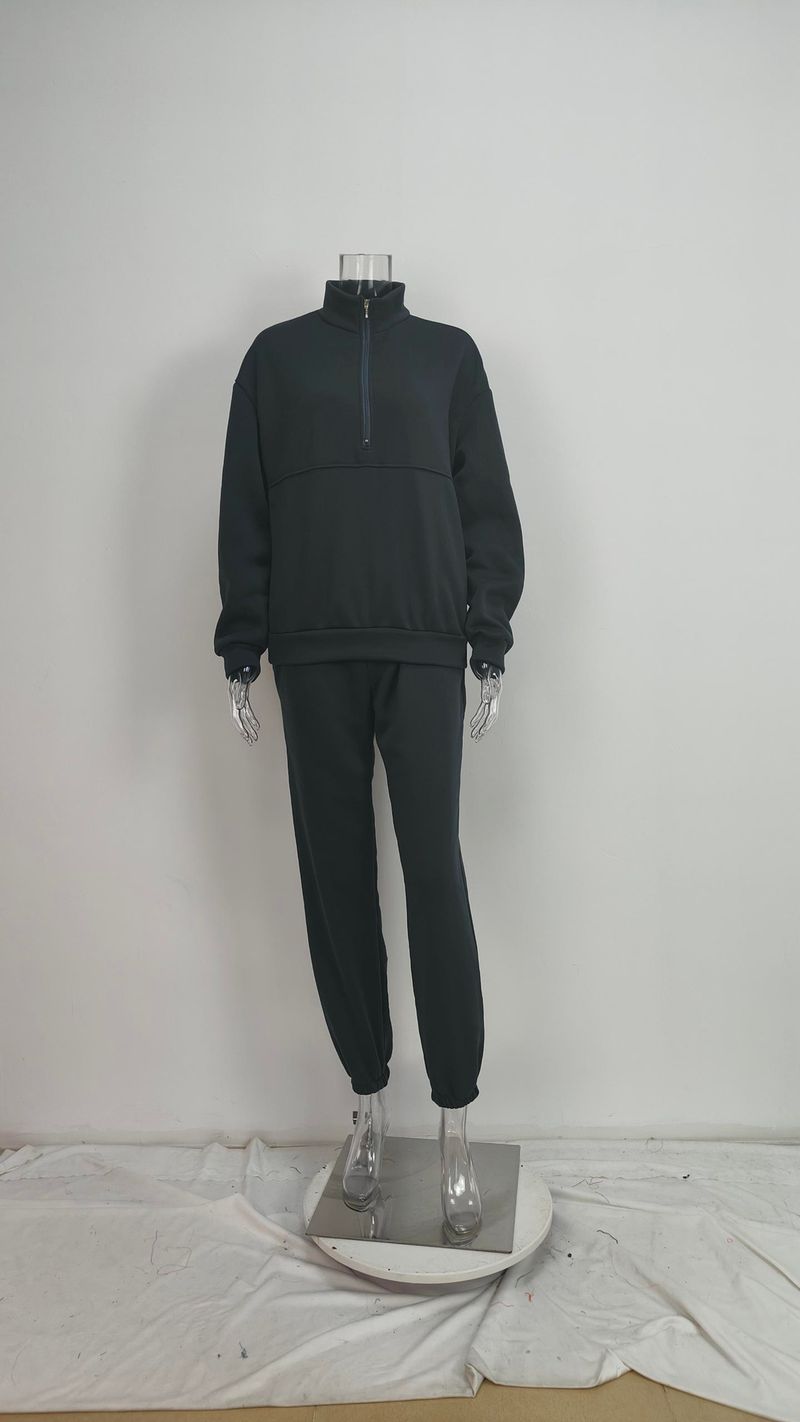 Conjunto feminino casual com capuz de manga comprida e calça de moletom - Roupa de lazer em poliéster macio, conjunto confortável de duas peças para treino, viagens e uso diário_voghion.com