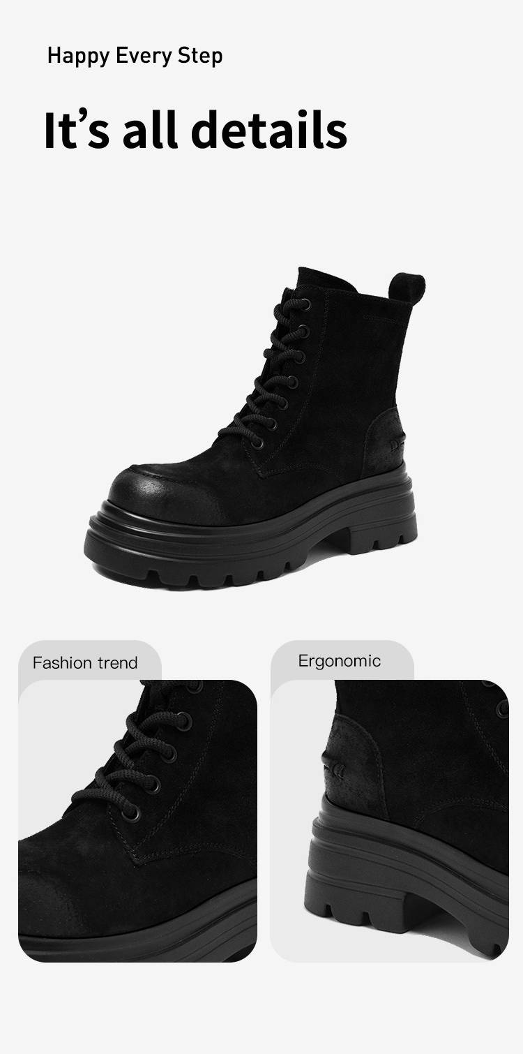 cameido Women's Thick-soled, Chunky-heeled Short Boots In Retro British Style, Lace-up. Martens Boots With Fleece Lining For The Autumn_voghion.com