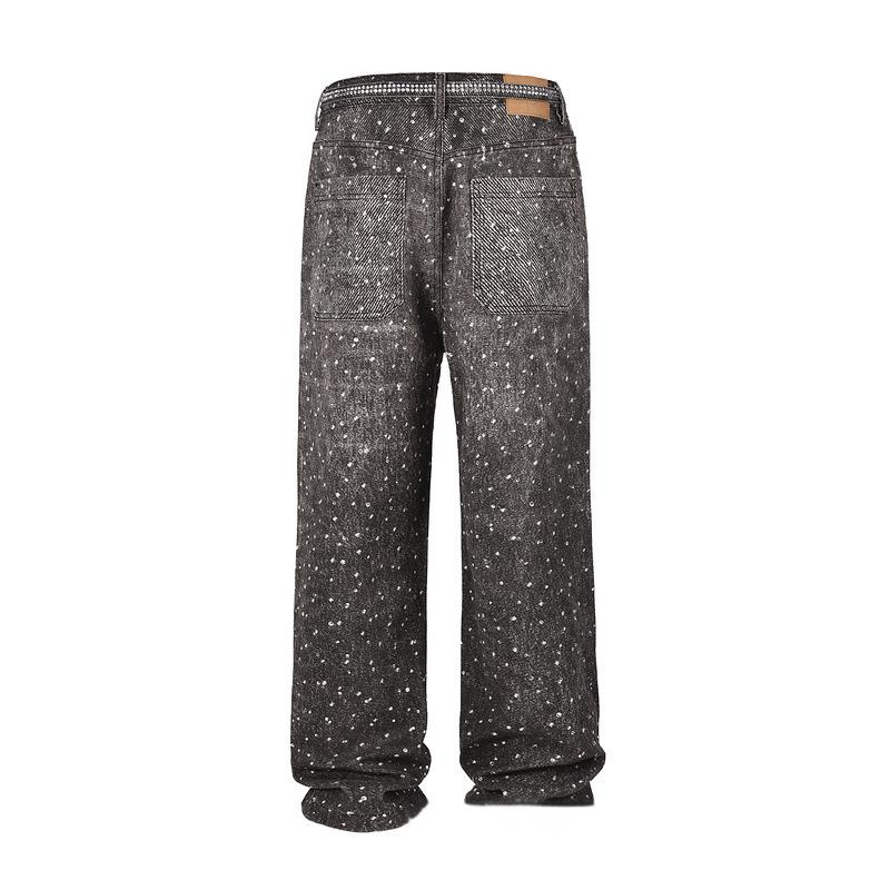 Women's Clothing Full Diamond Rhinestone Loose Straight Jeans Niche Floating Rope Belt Wide Leg Pants Trend_voghion.com