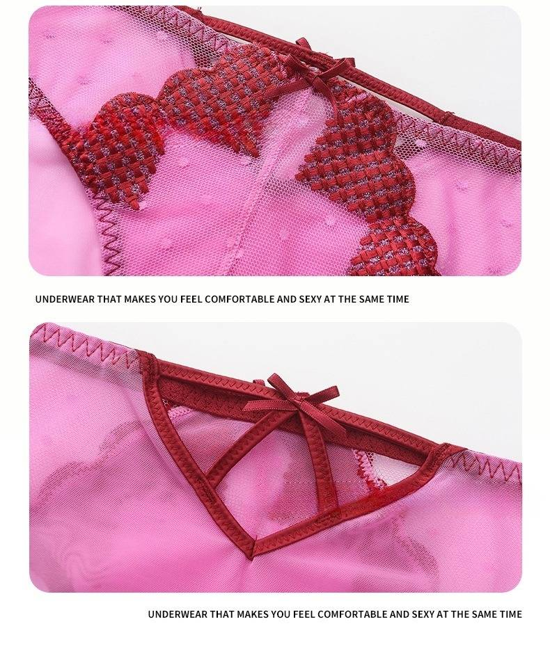 Intimo da donna, intimo sexy, sottile, con scollo all'americana, intimo Love Mesh ricamato, set di reggiseno push-up grande per seno piccolo_voghion.com