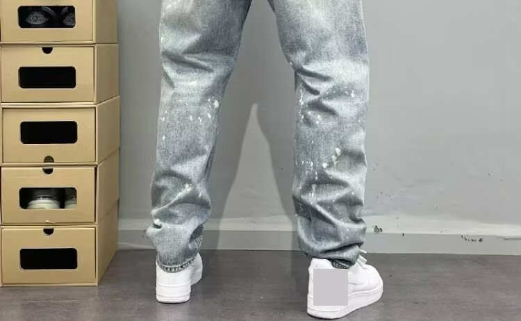 2025 High Street Ink Splashed Hole Jeans Men's Thin Washed Personality Loose Beggar Pants Handsome Straight Pants_voghion.com