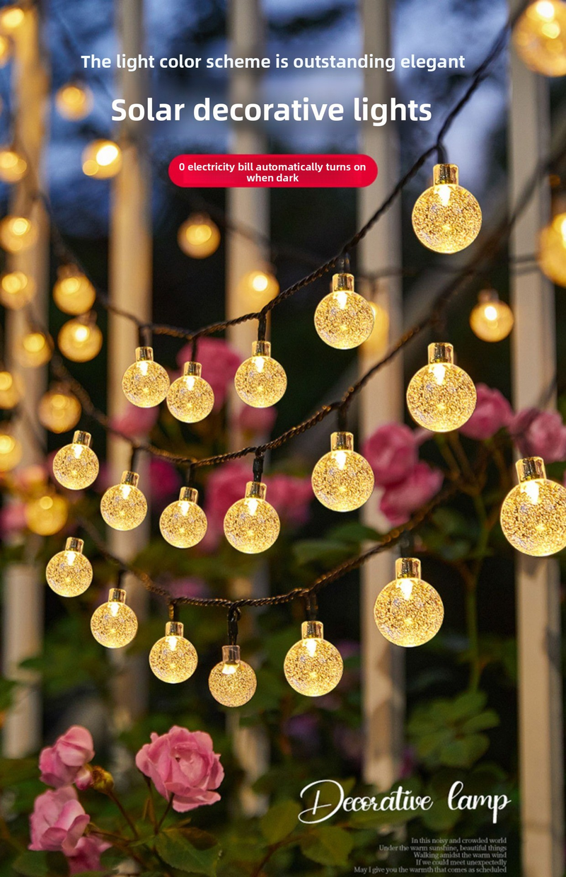 Guirnalda de luces LED solares: luces decorativas impermeables para exteriores, para jardín, patio y camping (5 m/7 m/12 m/22 m, blanco cálido)_voghion.com
