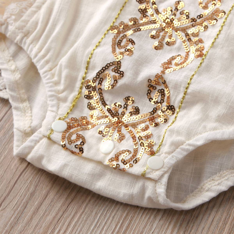 "Baby Girls' Lace & Sequins Romper – 100% Cotton, Breathable & Stylish, A-Class Safety For Infants 1-3Y (70-100cm)"_voghion.com
