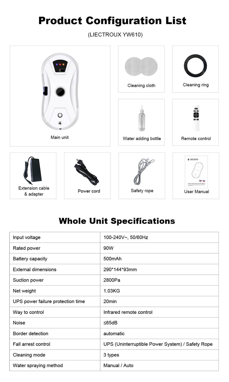 Robot lavavetri Liectroux YW610 con spruzzatura d'acqua a ultrasuoni, routing AI, serbatoio dell'acqua da 30 ml_voghion.com