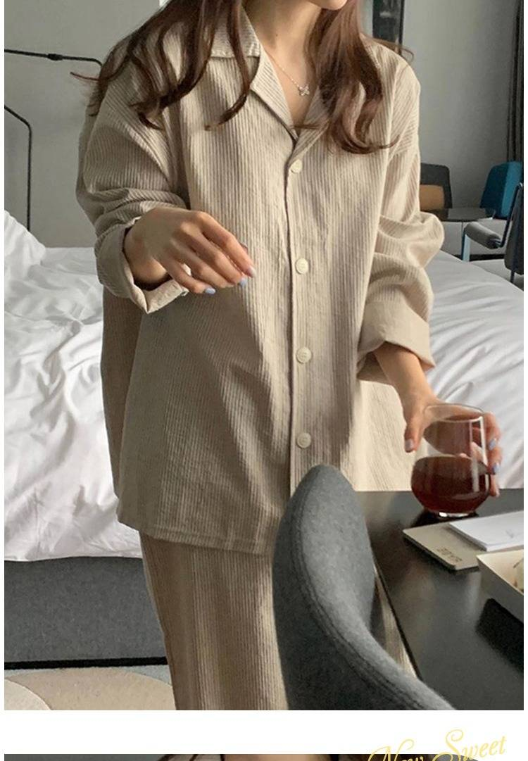 Pyjama à manches longues à rayures simples de style français Ins 2025 pour filles, ensemble de vêtements de détente décontractés et amples_voghion.com