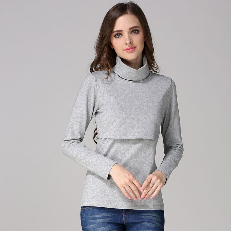 2024 Otoño/Invierno cálido cuello alto camisa levantada moda mamá lactancia elástico ajustado ropa inferior embarazada_voghion.com