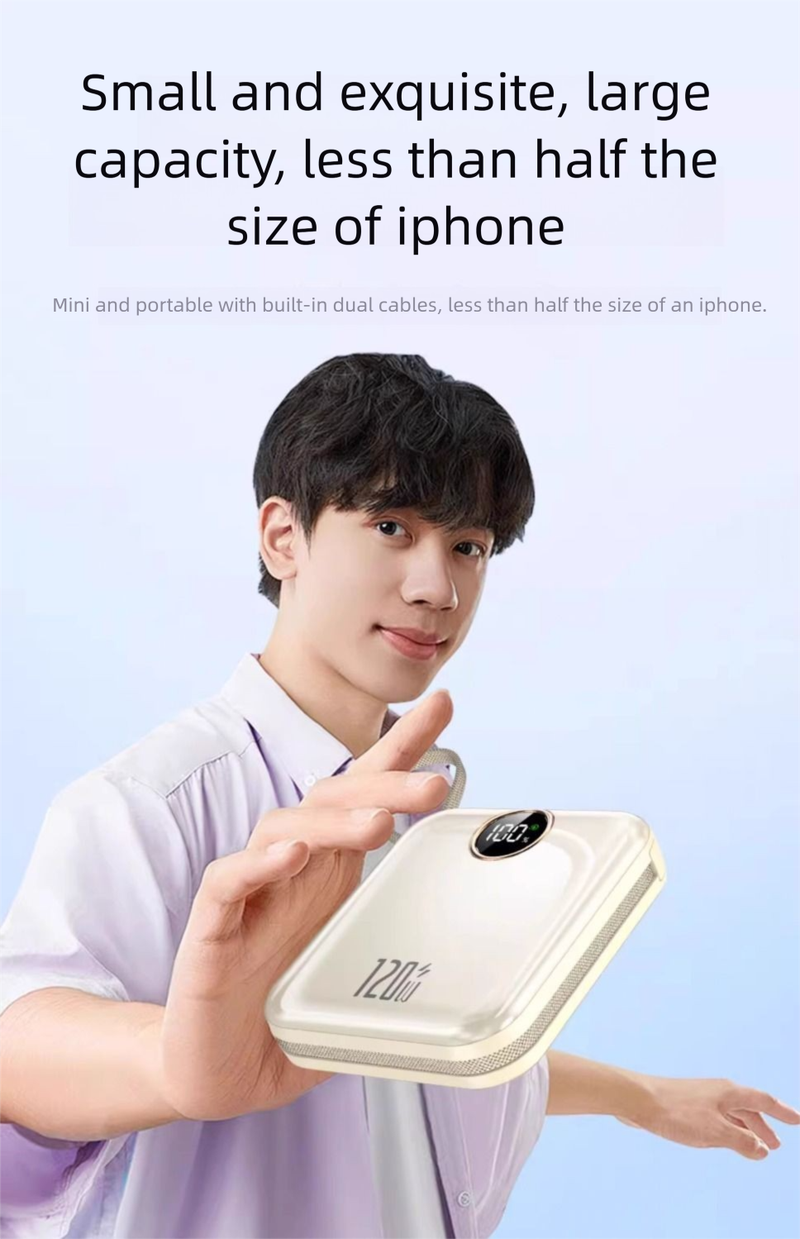 Mini 120W Power Bank Super Fast Charging 20000mAh Large Capacity Built-in Cable Compatible With IPhone Huawei Android_voghion.com
