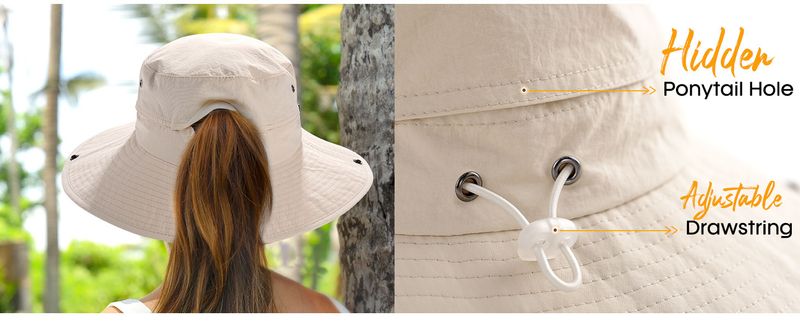 FURTALK Sun Hats For Women Ponytail UPF 50+ Beach Summer Hat Wide Brim Packable Cowboy Hat_voghion.com