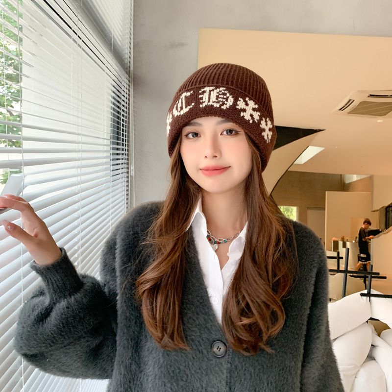 Snowflake Jacquard Loose Hat For Students, Big Head Circumference, Face Slimming, Warm Winter Hat, Knitted Cap_voghion.com