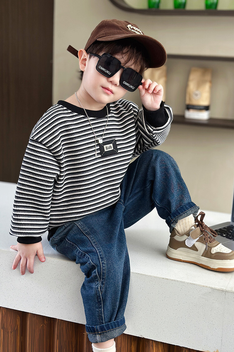 Streifen 2023 Frühling und Herbst Neue Kinder Hübsche Casual Zwei Stück Set für Jungen mit Western Stil Lange_voghion.com