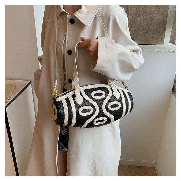 Tianzhu Women, borsa a tracolla in stile etnico, da donna, a tracolla singola per uscire, blocco di colore bianco e nero_voghion.com