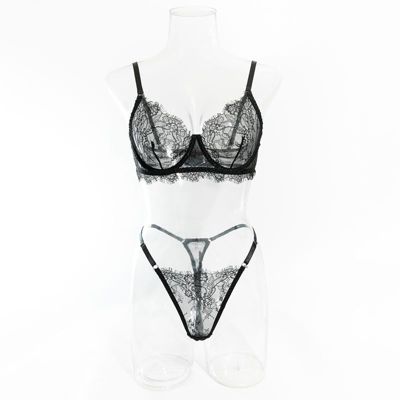 Women's Intimates Big Chest Small Thin Hollow Bra Thong Women's Underwear Set_voghion.com