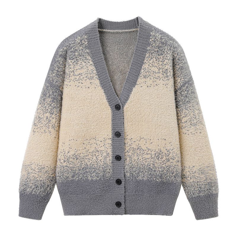 American Retro Cardigan Sweater Men's Autumn And Winter Heavyweight Quality Warm Color-Blocking Cool Knitted Sweater Jac_voghion.com