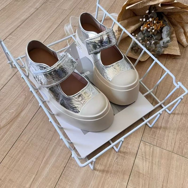 Big Toe Mary Jane 2024 Spring Genuine Velcro Platform Thick Sole Small Leather Single Shoes Height Increasing Casual_voghion.com