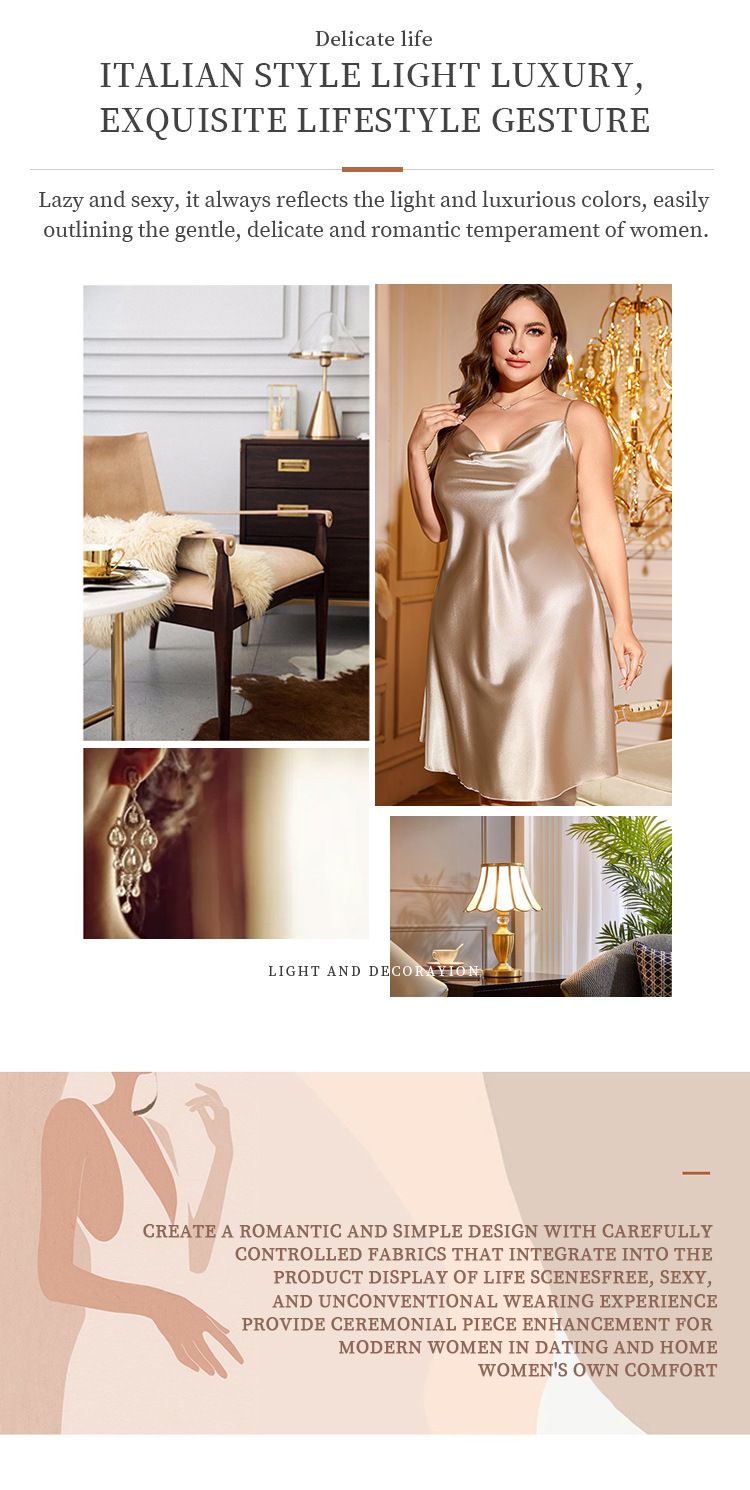 Spring And Summer Plus Size Slip Dress Sexy Simple Nightgown Casual Loungewear Women's Ice Silk Nightdress_voghion.com