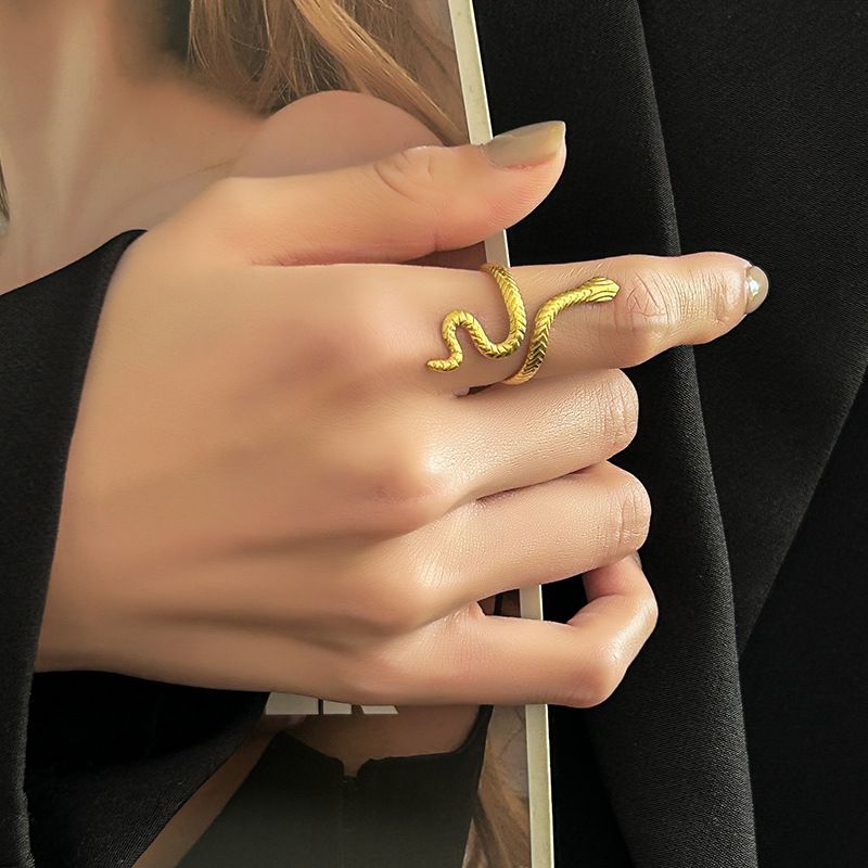 Anello in acciaio inossidabile con forma di serpente esagerata, unico e alla moda, in titanio_voghion.com