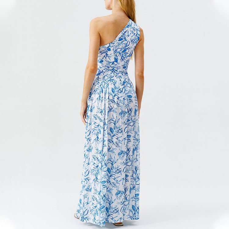 Maillot de bain une pièce bleu à fleurs pour femme – Design frais aux épaules, style européen et américain_voghion.com