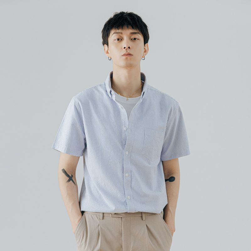 Unbeatable Quality Also Stop Urban Oxford Spinning Vertical Striped Short Sleeved For Men's 2024 Summer New Business Casual Shirt Trend_voghion.com