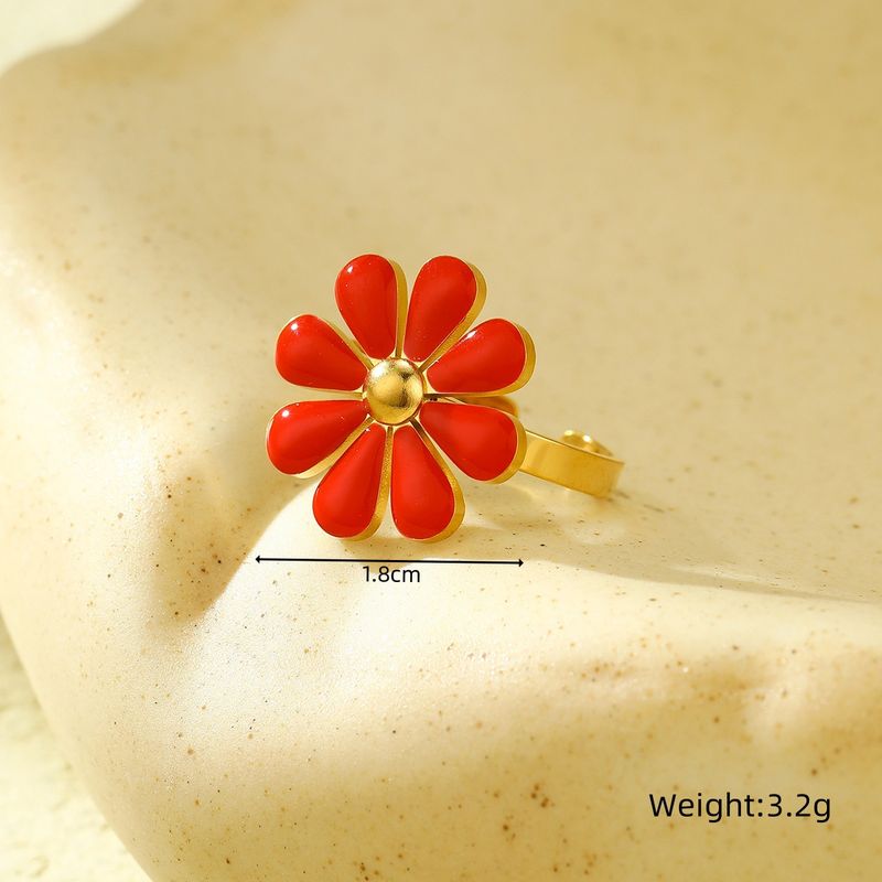 Anello da donna in acciaio al titanio con goccia di olio di margherita fresca e dolce, in saldo estivo, non sbiadisce, gioielli di alta qualità per le mani_voghion.com