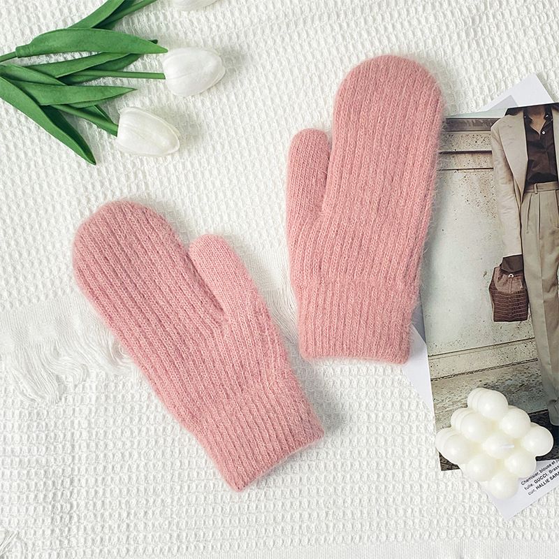 Coprisacco in lana lavorata a maglia M e guanti invernali antivento caldi e spessi per adulti, più guanti in pelliccia di coniglio in velluto_voghion.com