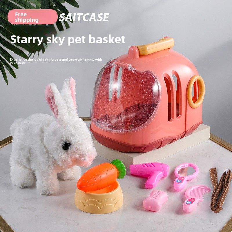 Piccolo coniglio bianco peluche bambola simulazione animale puzzle cane elettrico multifunzionale porterà a spasso i bambini dai 3 ai 46 anni_voghion.com