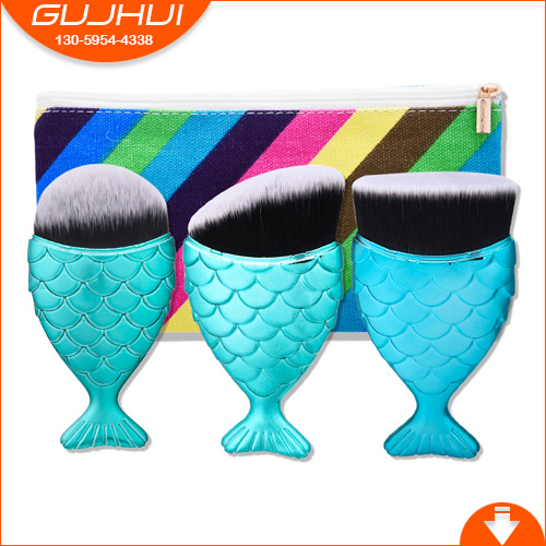 3-teiliges Meerjungfrauen-Make-up-Pinsel-Set, Pinsel-Set, Make-up-Werkzeuge, Grundierungspinsel, Puderpinsel GUJHUI_voghion.com