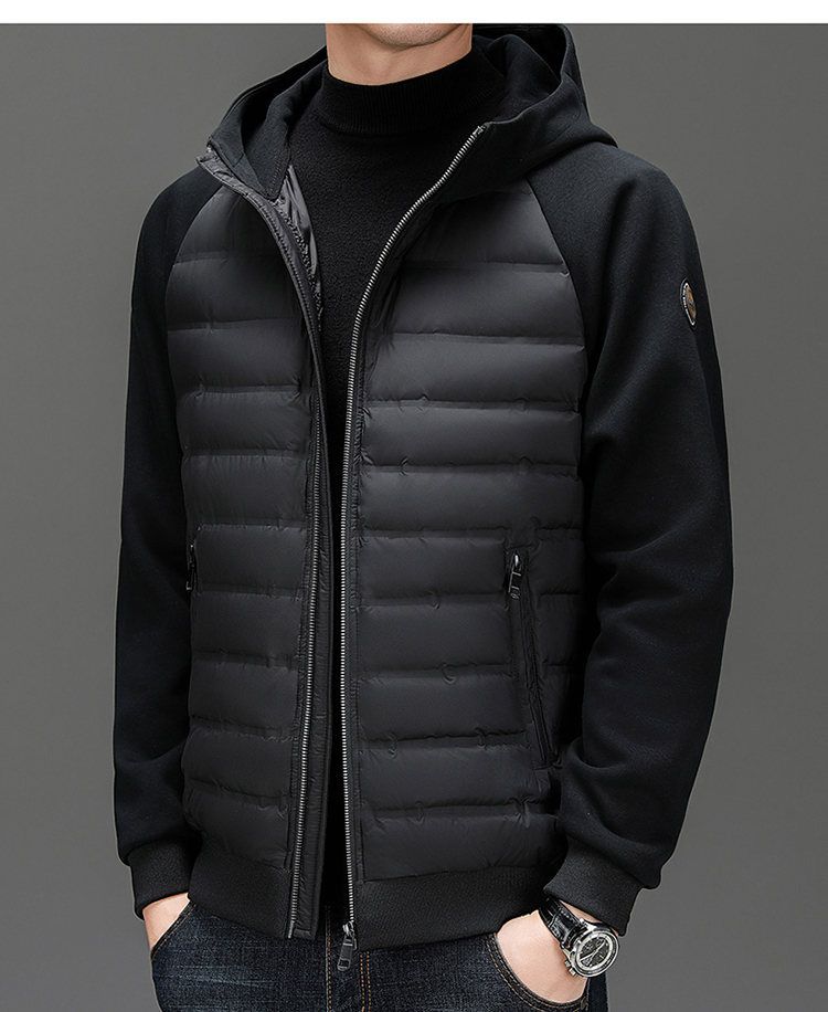 Stable goose down+warm men's hooded lightweight hoodie down jacket 2024 winter new item splicing_voghion.com